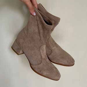 🍂 Beige Brown Suede Low Heel Sock Ankle Boots